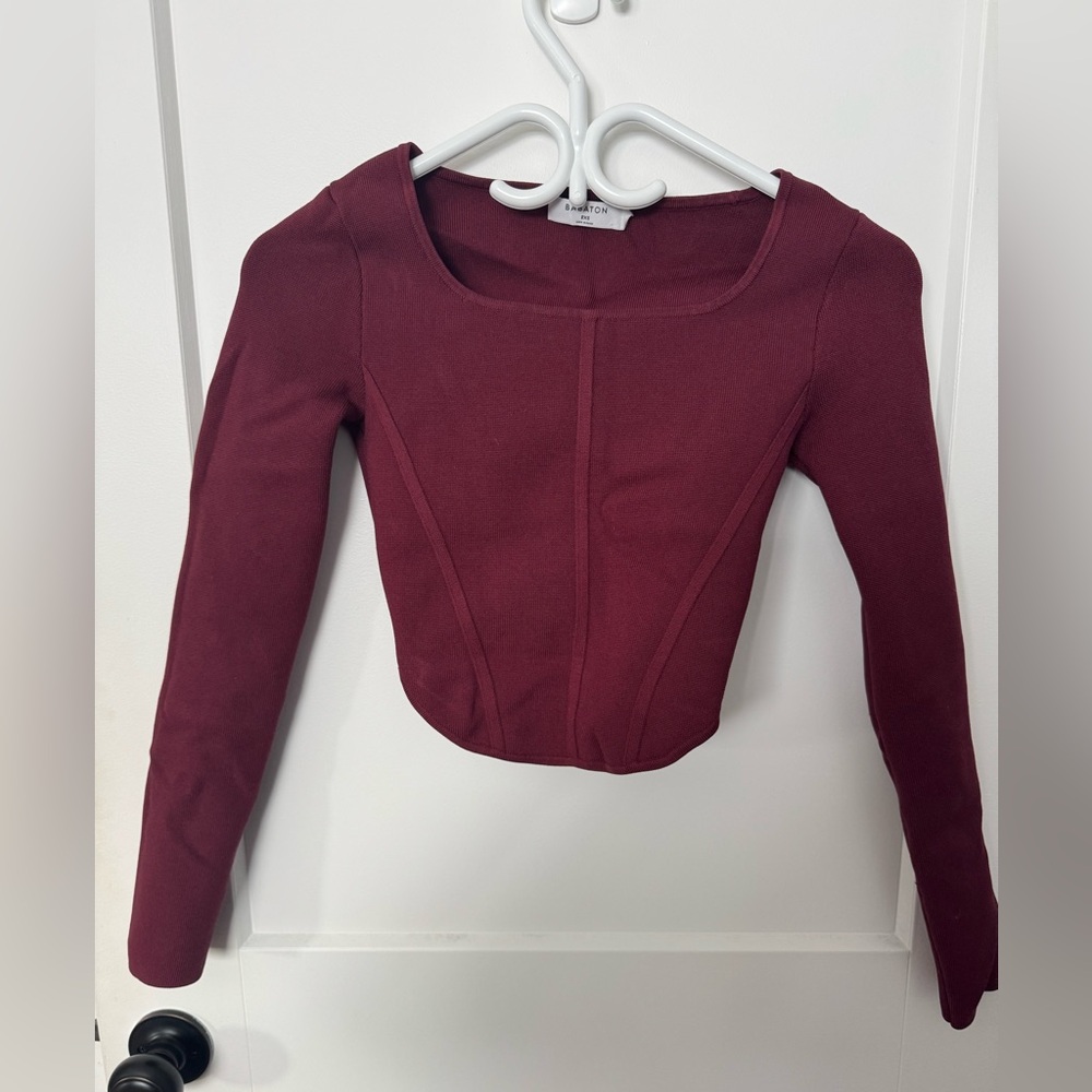Babaton Deep Red Long Sleeve Crop Top